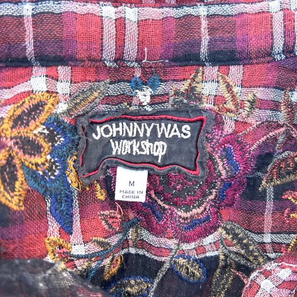 Johnny Was Workshop Plaid Long Sleeve Flower Embroidered Tunic Dress Medium Red - Picture 3 of 9